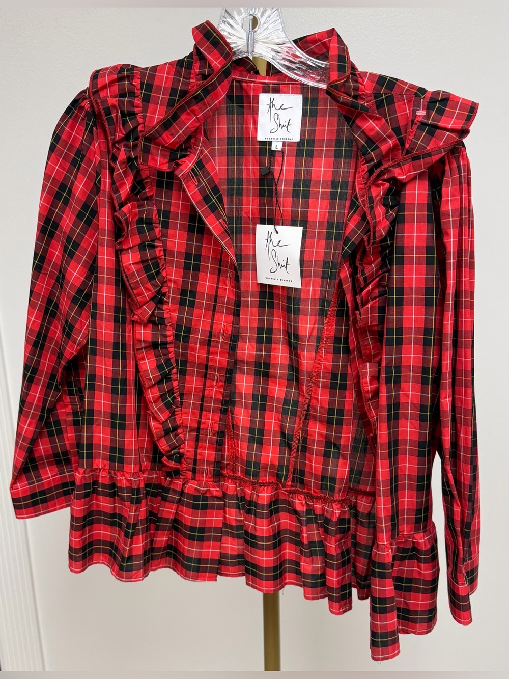 The Shirt by Rochelle Behrens Red and Black Plaid Ruffle Button Top - Picture 2 of 5